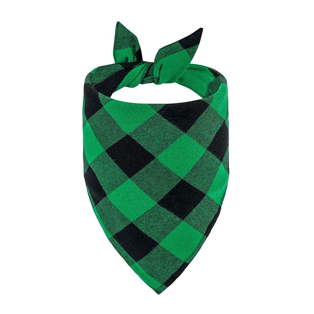 Custom plaid dog bandana with buffalo check pattern – personalized pet scarf on white background