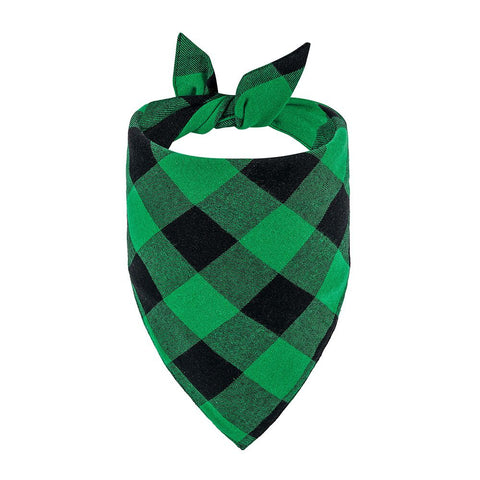 Custom plaid dog bandana with buffalo check pattern – personalized pet scarf on white background