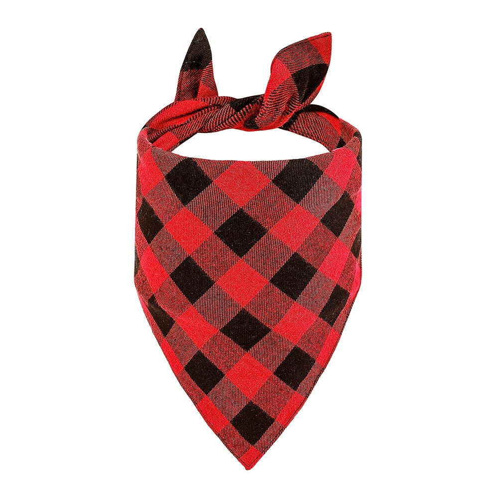 Custom plaid dog bandana with buffalo check pattern – personalized pet scarf on white background