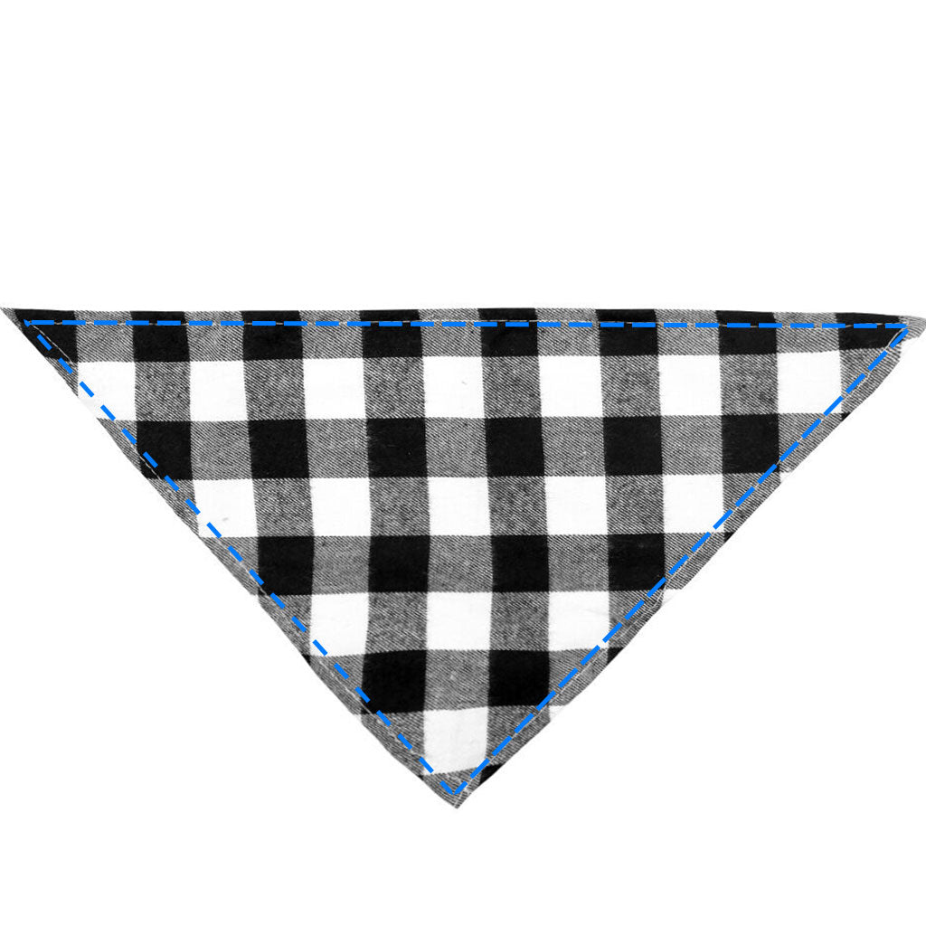Custom buffalo check dog bandana – plaid pet scarf laid flat with marked personalization area