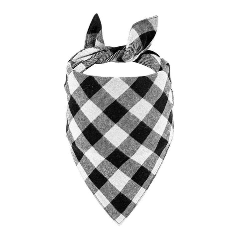 Custom plaid dog bandana with buffalo check pattern – personalized pet scarf on white background