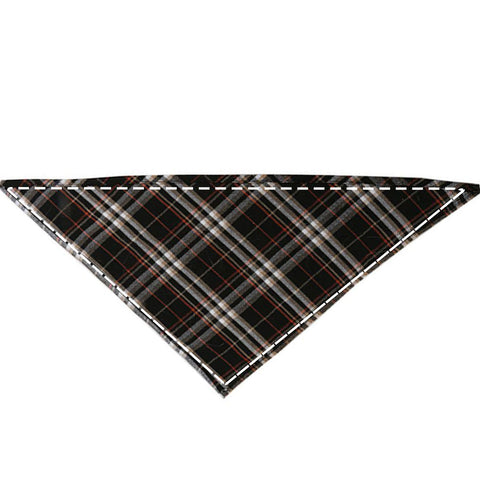 Moreloveu custom black tartan plaid dog bandana – personalized pet scarf flat lay on white background