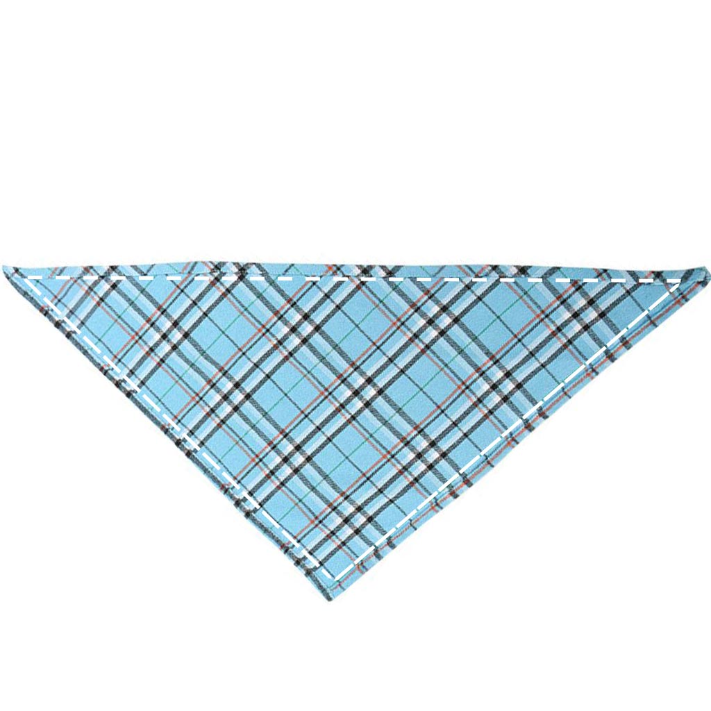 Moreloveu custom blue tartan plaid dog bandana – personalized pet scarf flat lay on white background