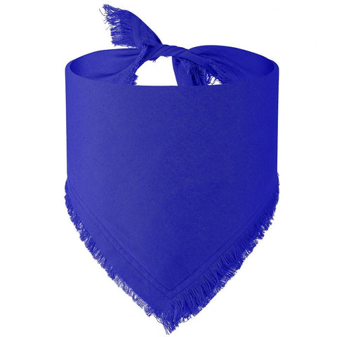 Moreloveu custom blue dog bandana with fringe – tied view on white background