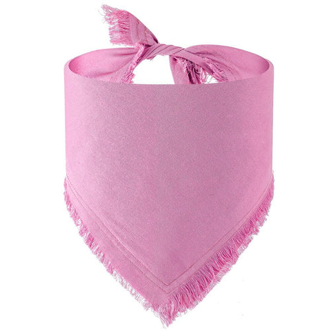 Moreloveu custom pink dog bandana with fringe – tied view on white background