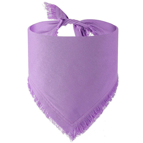 Moreloveu custom purple dog bandana with fringe – tied view on white background