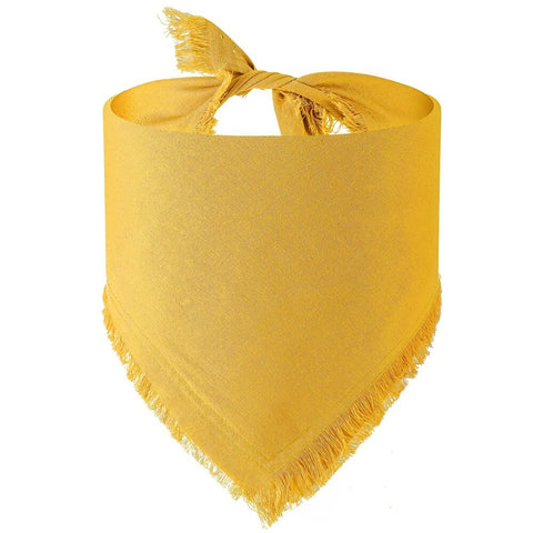 Moreloveu custom yellow dog bandana with fringe – tied view on white background
