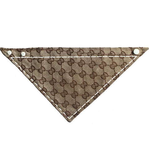 Moreloveu custom dog bandana with snap buttons brown print design front view with customizable area