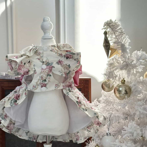 Customizable Pink and Cream Pet Dress with Ruffles and Lace