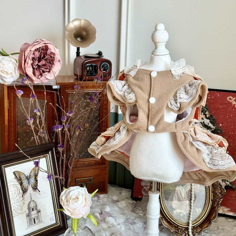 Customizable Luxurious Pet Dress with Fur Trim and Elegant Bow