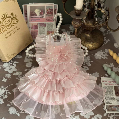 Customizable Elegant Pet Dress with Ruffled Layers and Pearl Accents