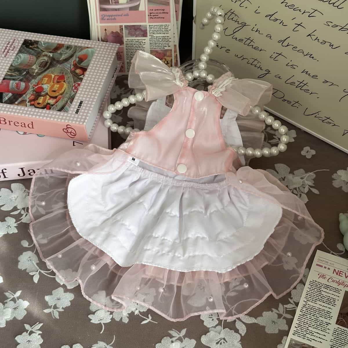 Customizable Elegant Pet Dress with Ruffled Layers and Pearl Accents