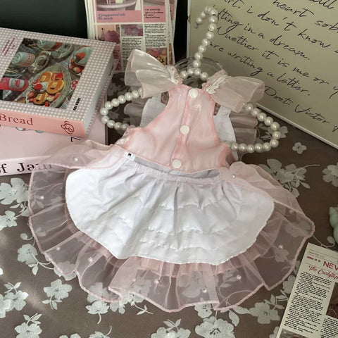 Customizable Elegant Pet Dress with Ruffled Layers and Pearl Accents