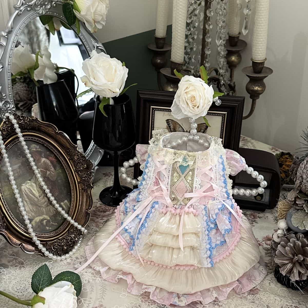Customizable Pastel Pet Dress with Ruffles and Lace Trim