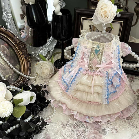Customizable Pastel Pet Dress with Ruffles and Lace Trim