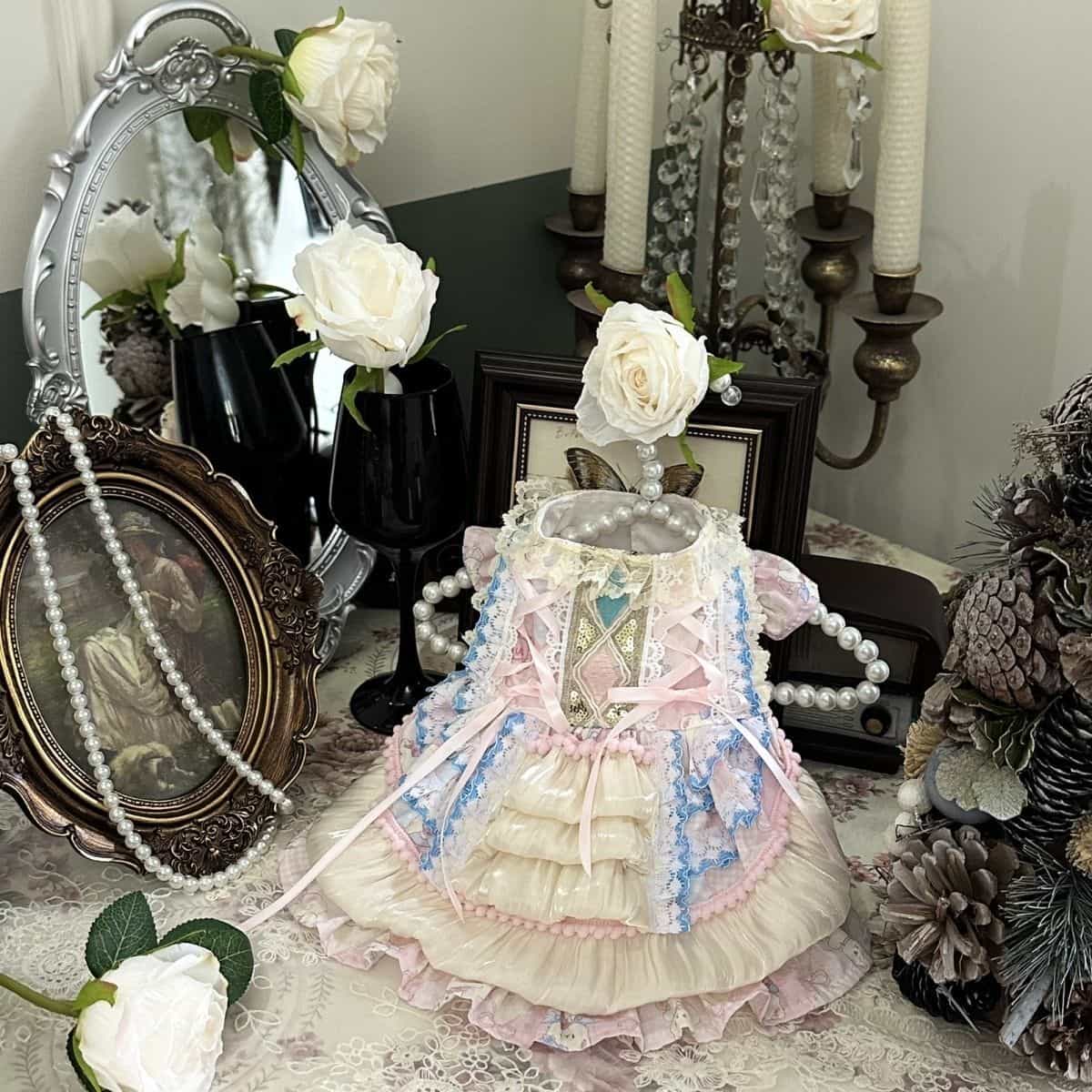 Customizable Pastel Pet Dress with Ruffles and Lace Trim