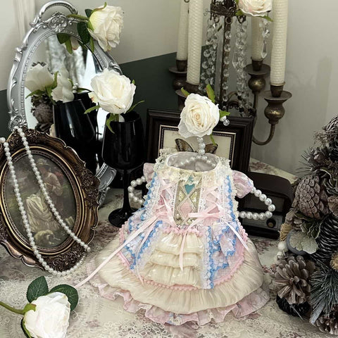 Customizable Pastel Pet Dress with Ruffles and Lace Trim