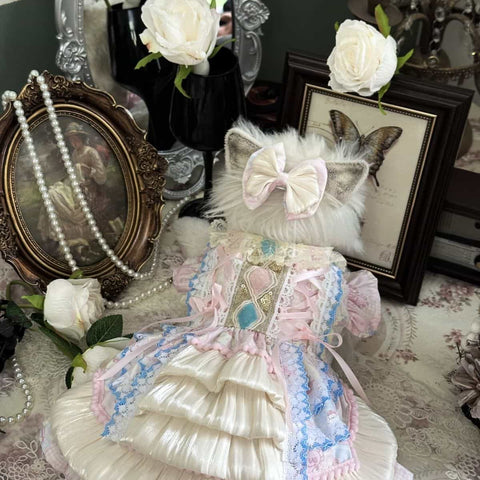 Customizable Pastel Pet Dress with Ruffles and Lace Trim
