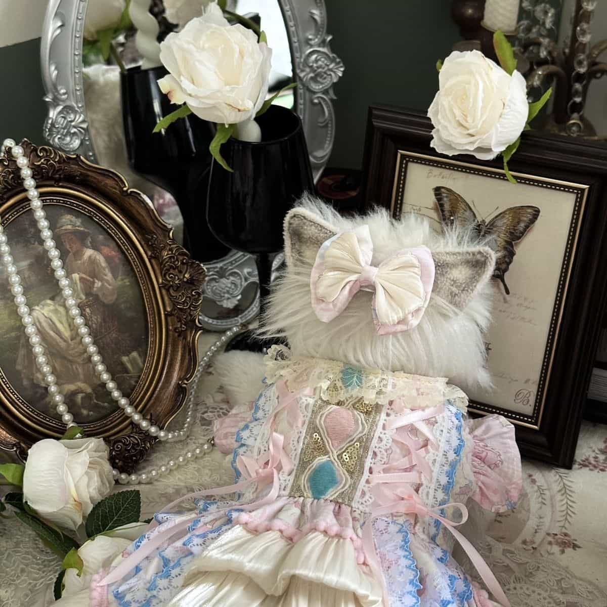 Customizable Pastel Pet Dress with Ruffles and Lace Trim