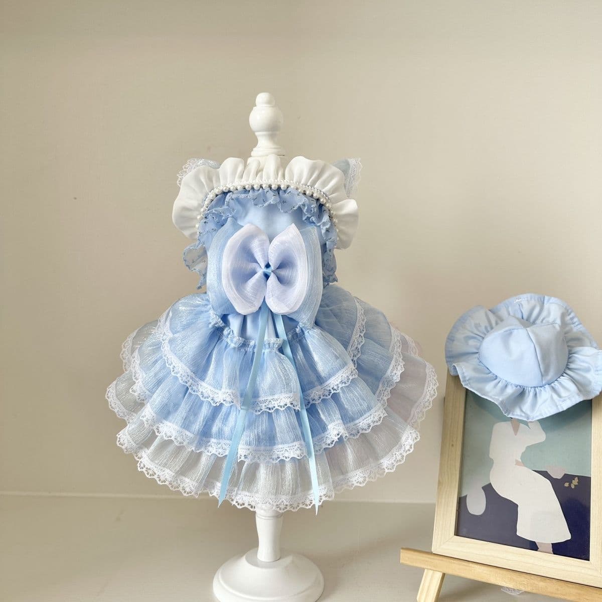 Powder Blue Ruffle Lace Dress – Custom Pet Outfit