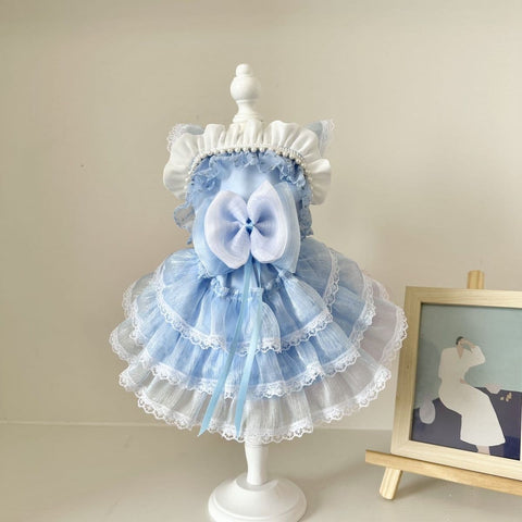 Powder Blue Ruffle Lace Dress – Custom Pet Outfit