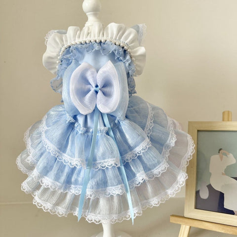 Powder Blue Ruffle Lace Dress – Custom Pet Outfit
