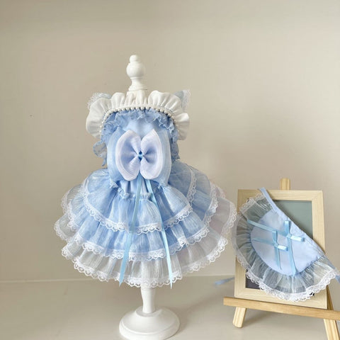 Powder Blue Ruffle Lace Dress – Custom Pet Outfit