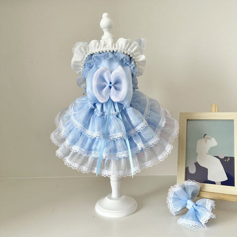 Powder Blue Ruffle Lace Dress – Custom Pet Outfit
