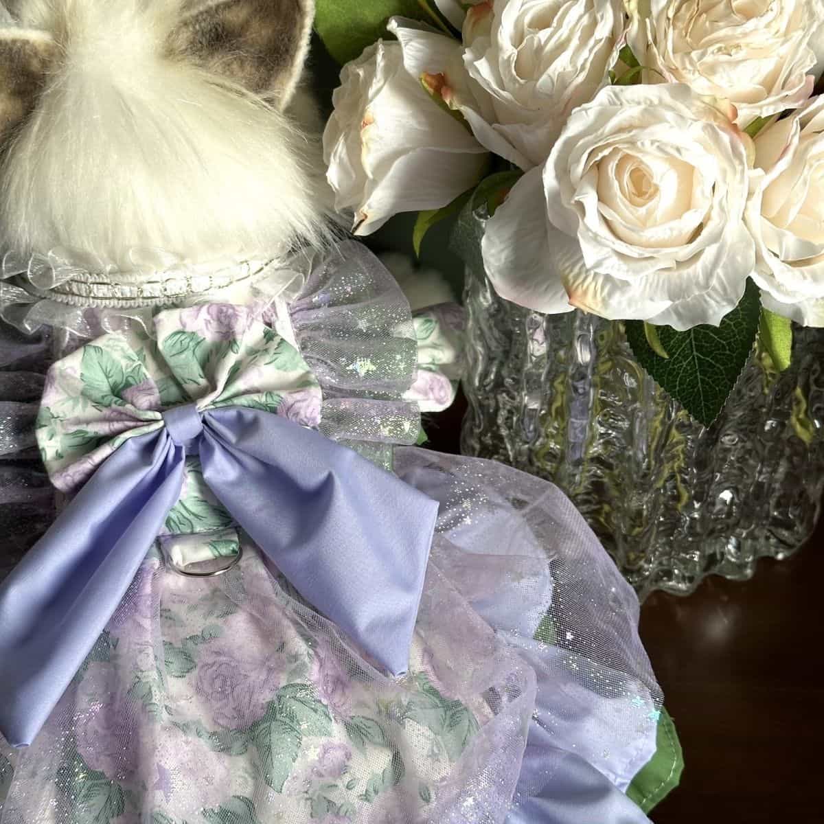 Customizable Lavender Floral Pet Dress with Ruffles and Large Bow