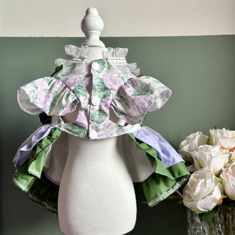 Customizable Lavender Floral Pet Dress with Ruffles and Large Bow
