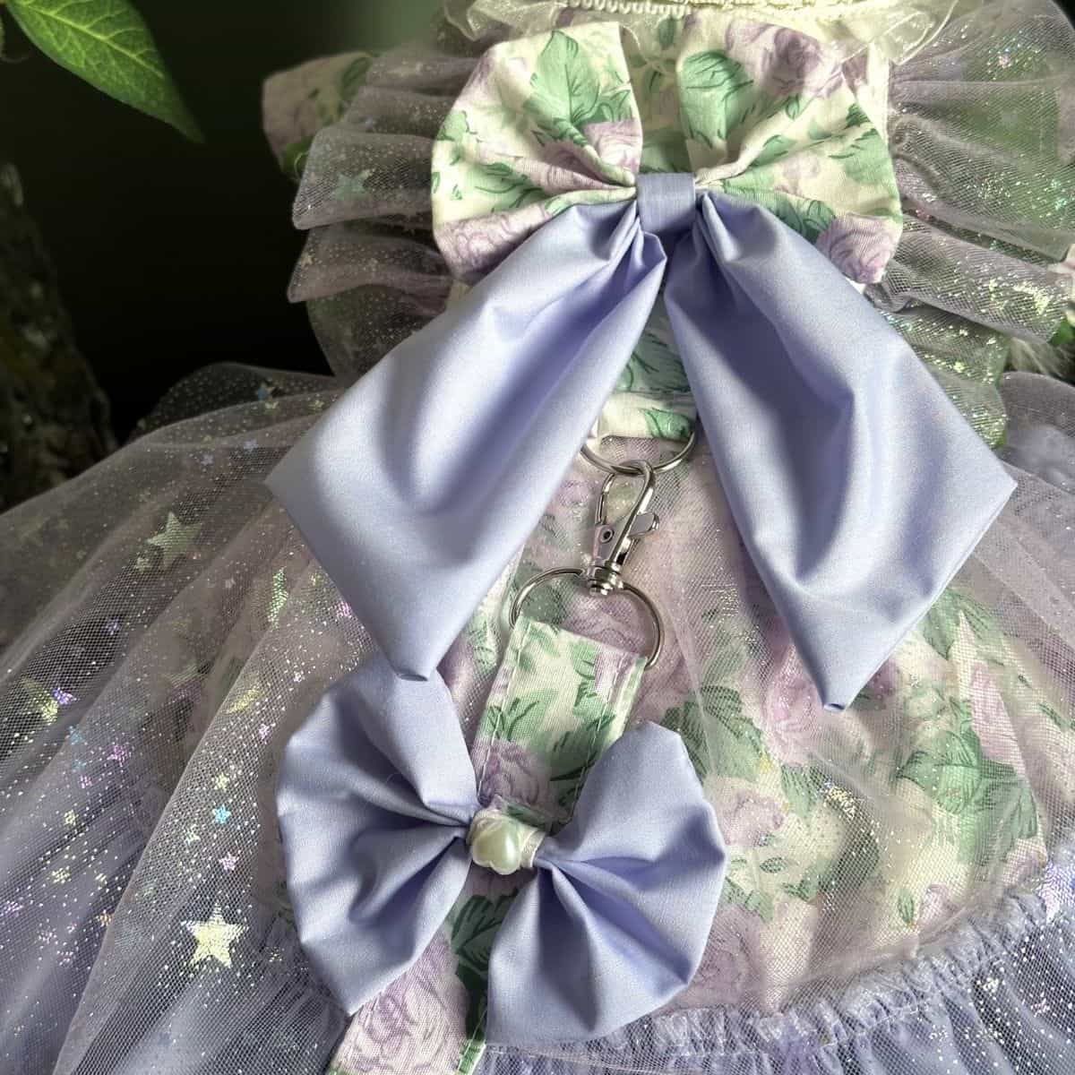 Customizable Lavender Floral Pet Dress with Ruffles and Large Bow