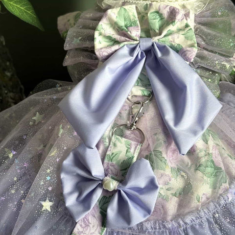 Customizable Lavender Floral Pet Dress with Ruffles and Large Bow