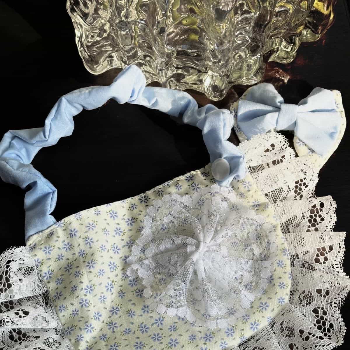 Customizable Charming Pet Dress in Sky Blue with Lace Ruffles and Bow Details