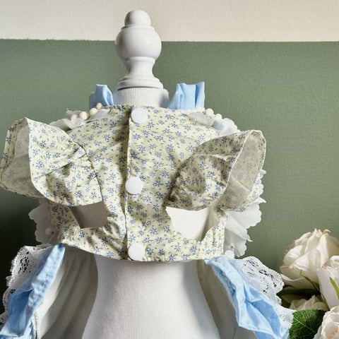 Customizable Charming Pet Dress in Sky Blue with Lace Ruffles and Bow Details