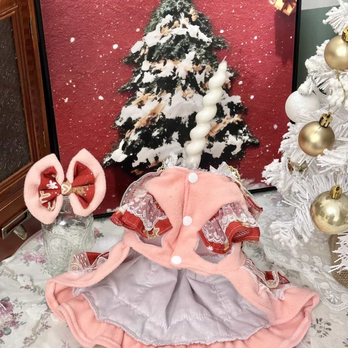 Customizable Red Lace-Up Pet Dress with Fur Trim and Elegant Details