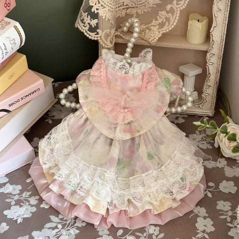 Customizable Floral Pet Dress with Ruffled Hem and Elegant Collar