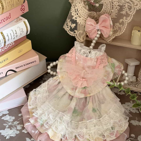 Customizable Floral Pet Dress with Ruffled Hem and Elegant Collar