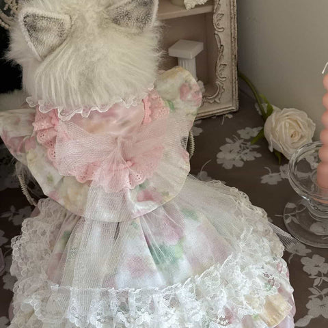 Customizable Floral Pet Dress with Ruffled Hem and Elegant Collar