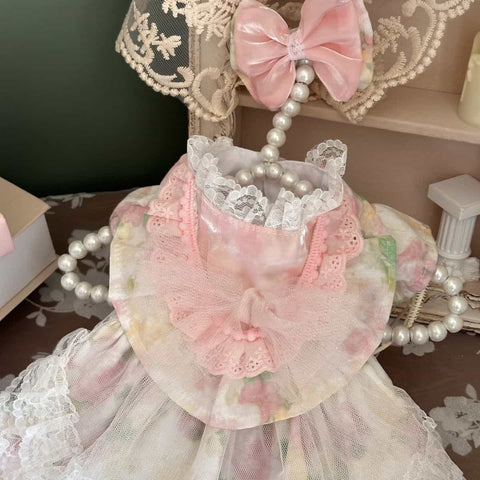 Customizable Floral Pet Dress with Ruffled Hem and Elegant Collar