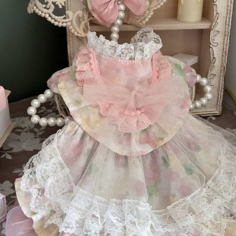 Customizable Floral Pet Dress with Ruffled Hem and Elegant Collar