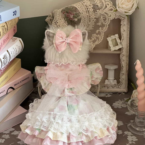 Customizable Floral Pet Dress with Ruffled Hem and Elegant Collar