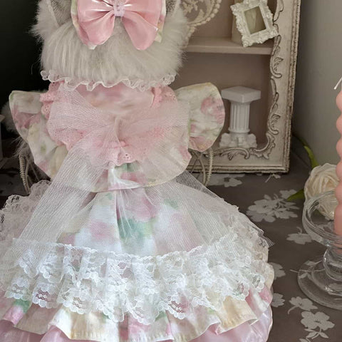 Customizable Floral Pet Dress with Ruffled Hem and Elegant Collar