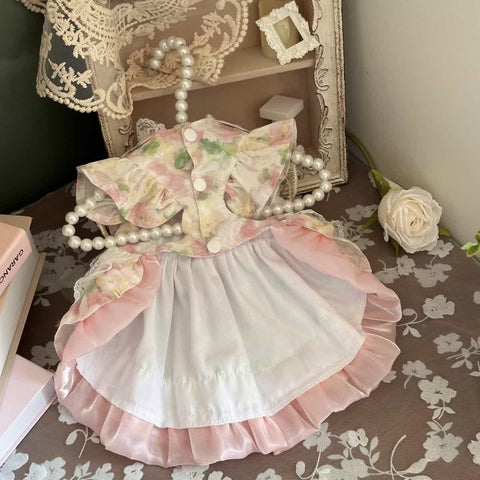 Customizable Floral Pet Dress with Ruffled Hem and Elegant Collar