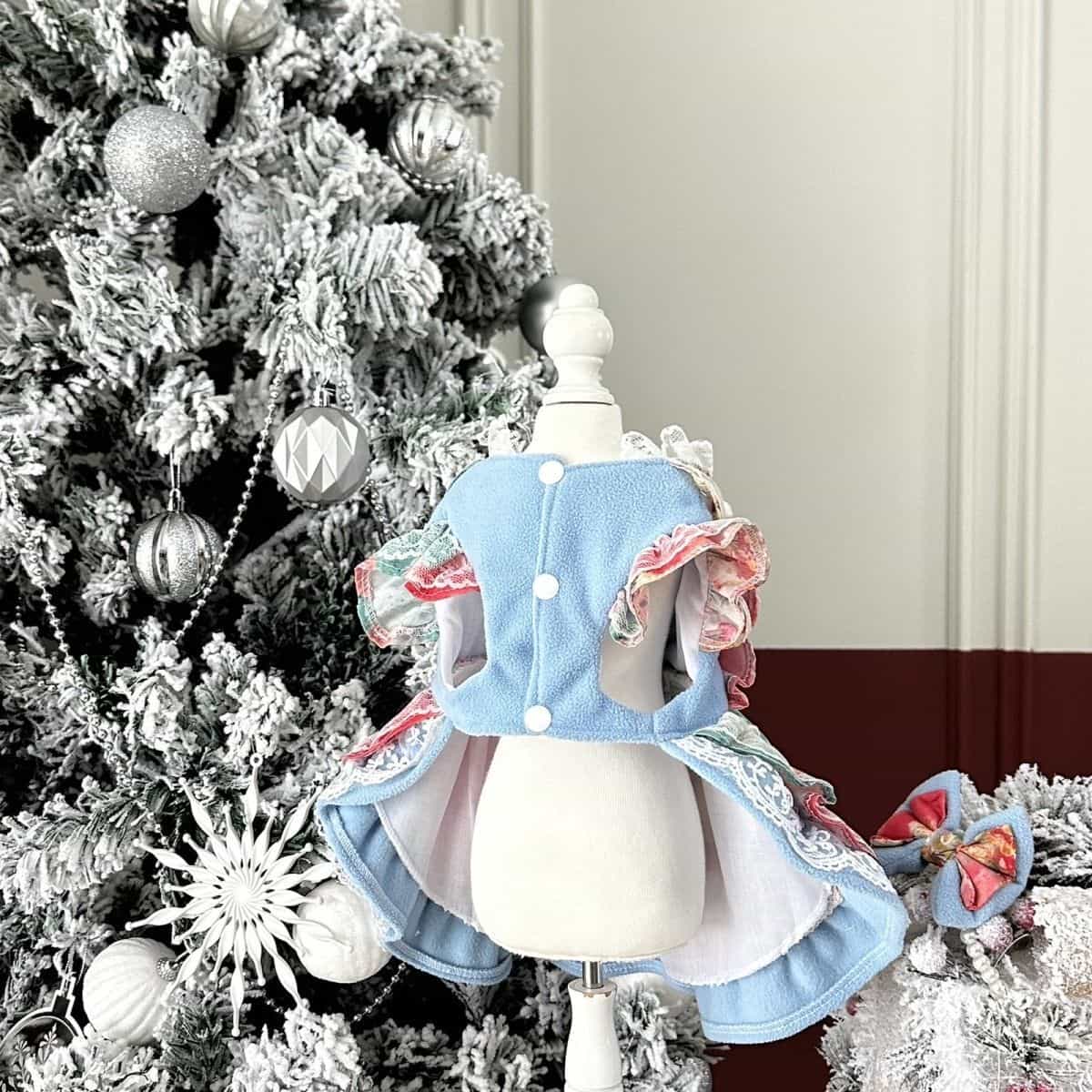 Customizable Colorful Pet Dress with Pom Poms and Lace Details