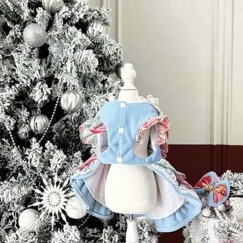 Customizable Colorful Pet Dress with Pom Poms and Lace Details