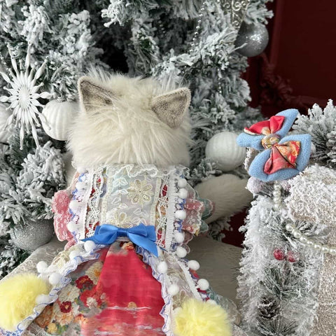 Customizable Colorful Pet Dress with Pom Poms and Lace Details