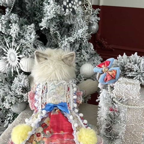 Customizable Colorful Pet Dress with Pom Poms and Lace Details