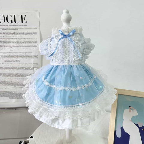 Customizable Light Blue Pet Dress with Sequin Accents and Lace Trim