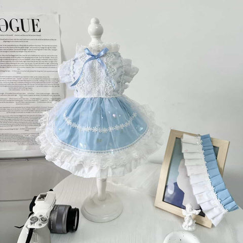 Customizable Light Blue Pet Dress with Sequin Accents and Lace Trim