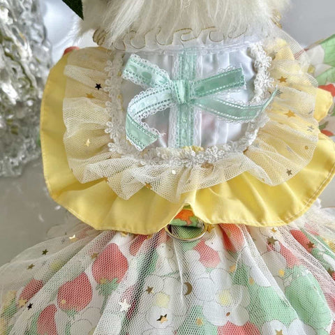 Customizable Bright Floral Pet Dress with Ruffle and Bow Accent